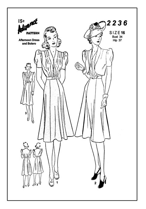 1930s Tea Frock And Bolero Sewing Pattern Ready Printed Etsy Uk