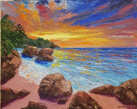 Sunset Original Painting Art Nature Oil Painting Canvas Wall Etsy