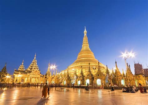 Shwedagon Pagoda At Night Yangon Rangoon Myanmar Asia In 2021