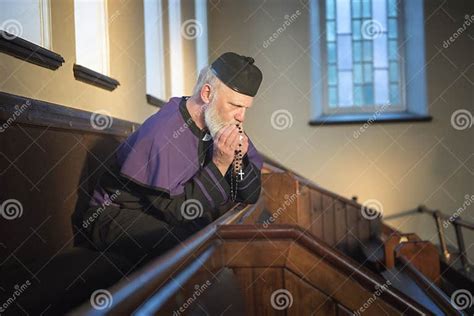 Mature Priest Praying In A Church Stock Image Image Of Christianity Sadness 118143641