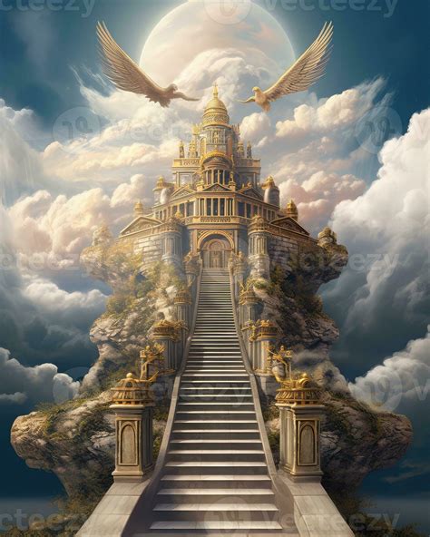 Heavenly Stairway To Heaven With Floating Clouds Angelic Angels Ai