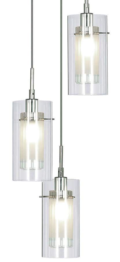 Just shown as its name, duo dual ball pendant light is a beautiful duet, giving people the ultimate enjoyment and peaceful mind. Duo 1 Chrome 3 Light Multi Drop Pendant Clear Glass Shades 2300-3