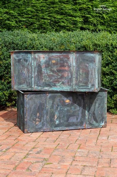 Substantial Patinated Riveted Copper Troughs