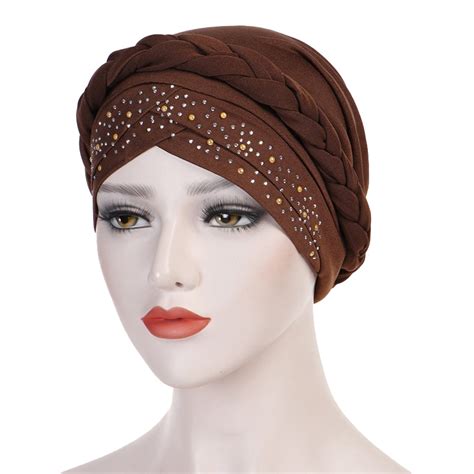 Trendy Muslim Women Inner Caps For Hijab India Wrap Head Turban Bonnet With Drill Solid Cotton