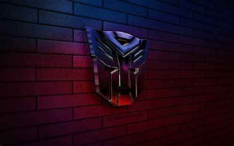Download Wallpapers Transformers 3d Logo 4k Violet Brickwall