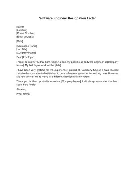 Software Engineer Resignation Letter Draft Destiny