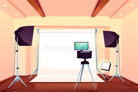 Professional Photo Studio Interior Cartoon Vector Stock Illustration