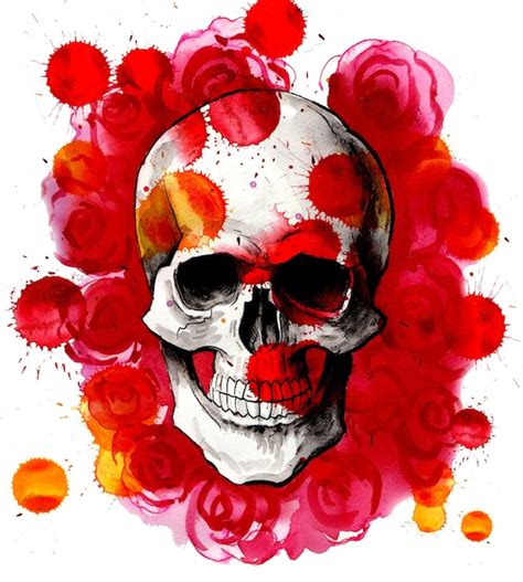 Premium Photo Human Skull On Red Background Handdrawn Watercolor Sketch
