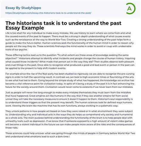 The Historians Task Is To Understand The Past Essay Example