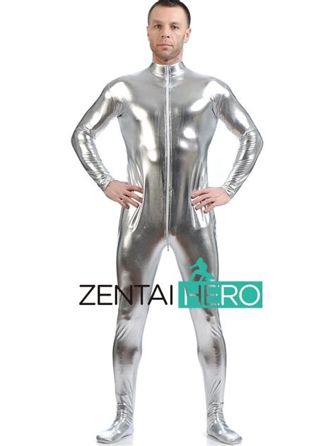 Full Body Metallic Silver Lycra Spandex Zentai Sci Fi Halloween Costume Catsuit Fashion