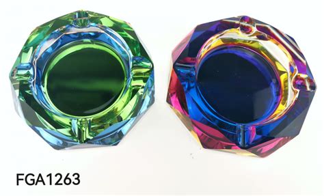 4 Faceted Octagon Iridized Glass Ashtray Assorted Colors