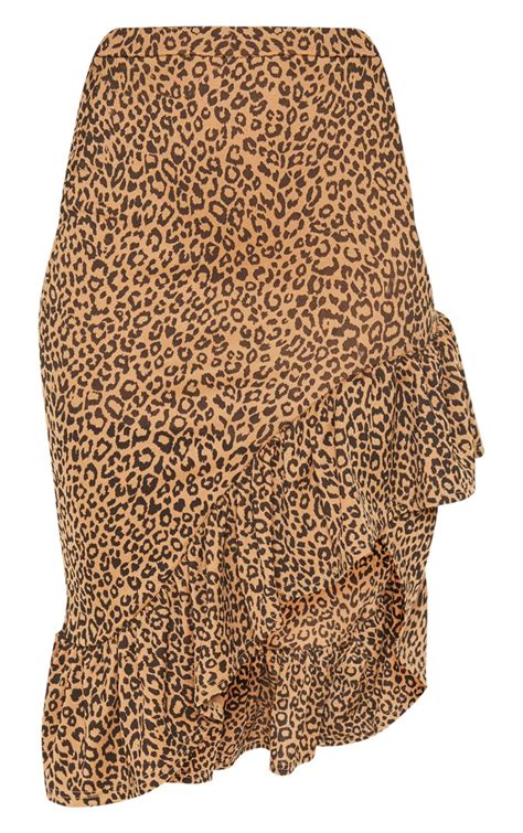 Leopard Print Frill Midi Skirt Skirts Prettylittlething