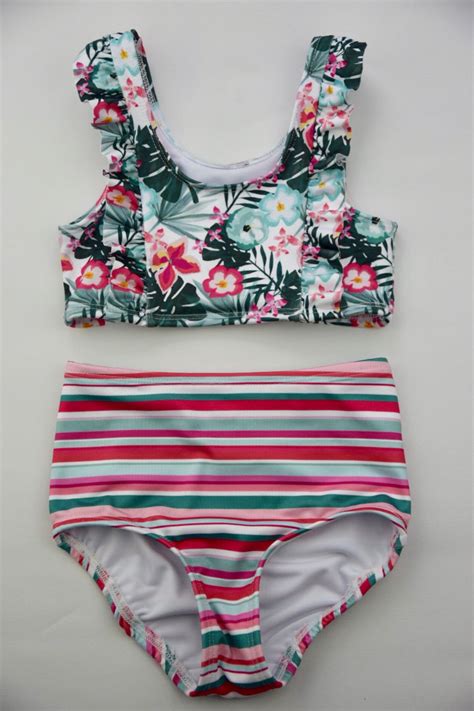 tropical flora tank swimsuit bikini girls swimwear tween etsy