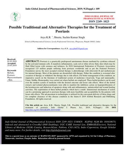Pdf Possible Traditional And Alternative Therapies For The Treatment