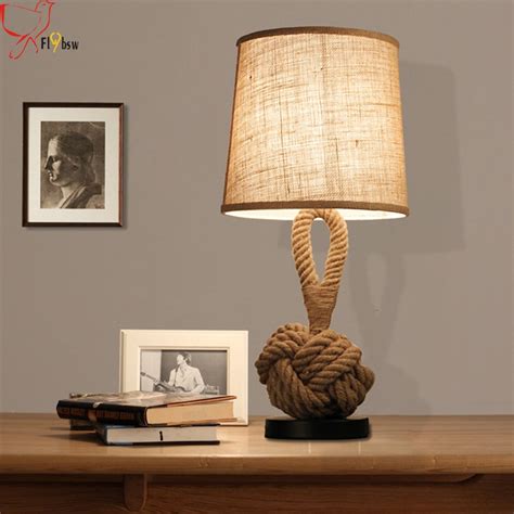 Retro Creative Cloth Lampshade Hemp Rope Decorative Table Lamp For