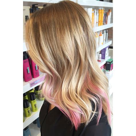Soft Blonde Balayage With A Peekaboo Of Pastel Pink Pink Blonde Hair