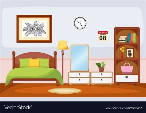 Bedroom Interior Sleeping Room Flat Design Vector Image
