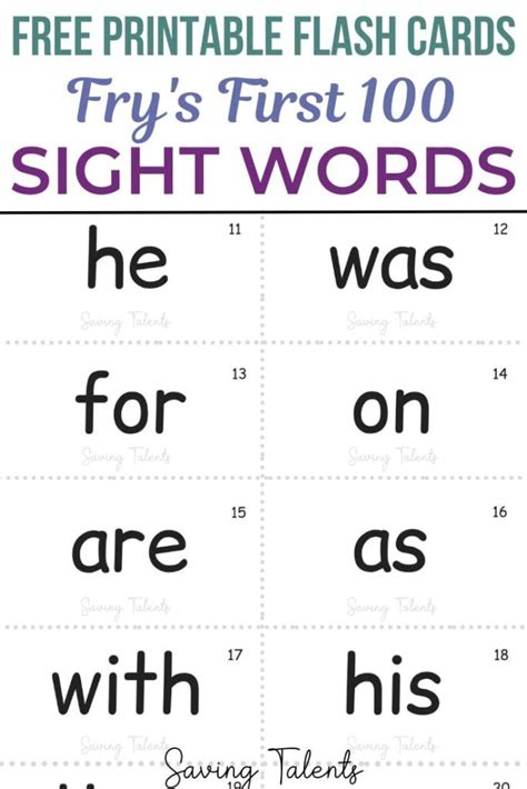 Frys First 100 Sight Words Free Printable Flashcards