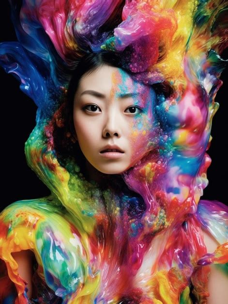 Premium Ai Image A Woman With A Colorful Body Covered In Paint
