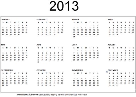5 Best Images Of 2013 Year Calendar Printable Pdf 2013 Yearly