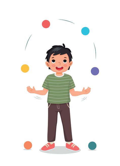 Cute Little Boy Practicing Juggling Balls 15985587 Vector Art At Vecteezy