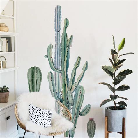 Green Cactus Dune Wall Decals Tropical Plant Wall Stickers