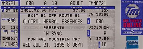 Nsync Vintage Concert Vintage Ticket From Montage Mountain Performing