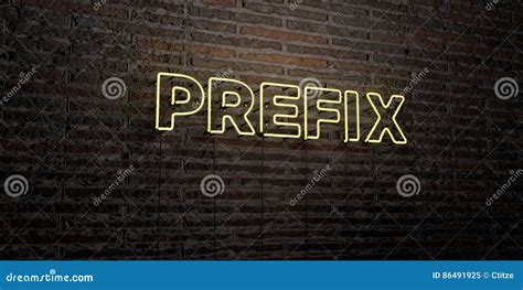 Prefix Realistic Neon Sign On Brick Wall Background 3d Rendered Royalty Free Stock Image