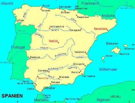 Barcelona, sevilla, valladolid, bilbao, valencia, oviedo. Landkarte Spanien - Transpatent