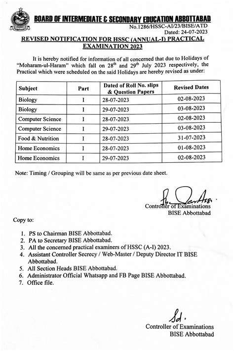 2nd Year Date Sheet 2024 Bise Abbottabad Board Biseatd Online