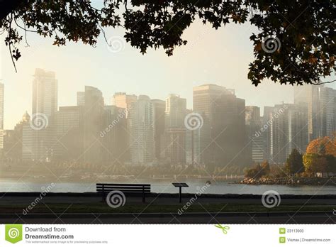 Vancouver Skyline Foggy Autumn Morning Stock Photo Image Of Exterior