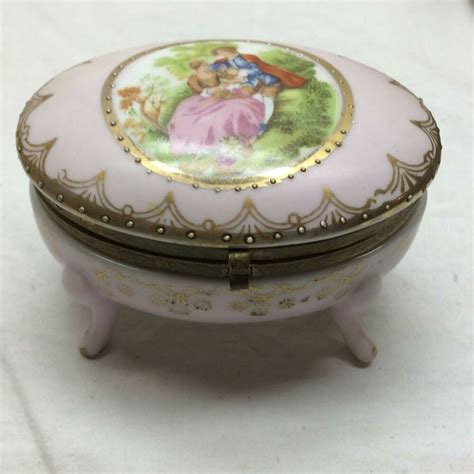 Vintage Porcelain Footed Trinket Box Ornate Design Hinged Lid Unknown