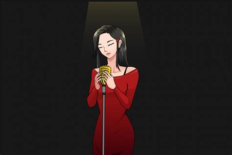 Singing Girl Wear Red Dress Illustration Graphic By Xis666graphic