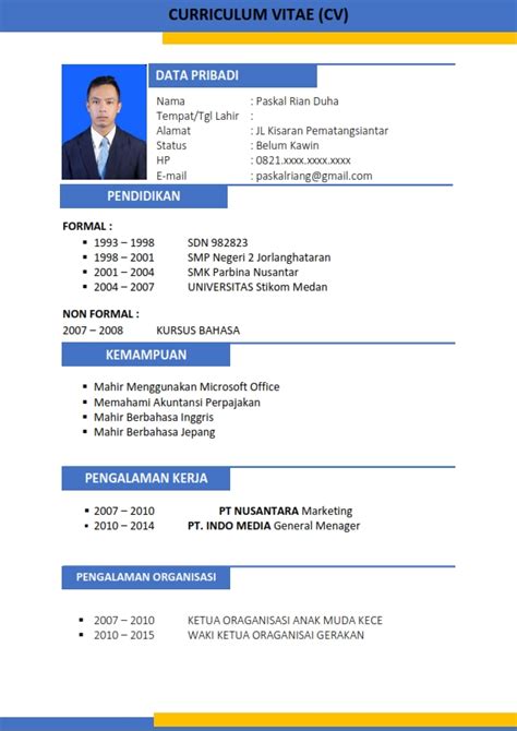 High quality curriculum vitae samples is waiting for you! Download Contoh Curriculum Vitae (CV) Microsoft Word Docx ...