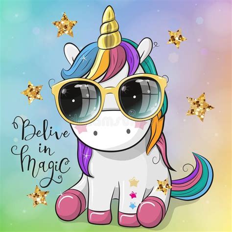 A Cute Cartoon Unicorn With Sunglasses And Stars