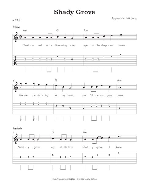 Shady Grove Sheet Music Traditional Guitar Tab