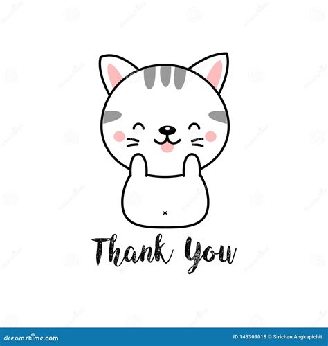 Cute Cat Cartoon With Thank You Lettering Stock Vector Illustration