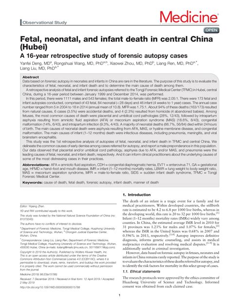 Pdf Fetal Neonatal And Infant Death In Central China Hubei A 16