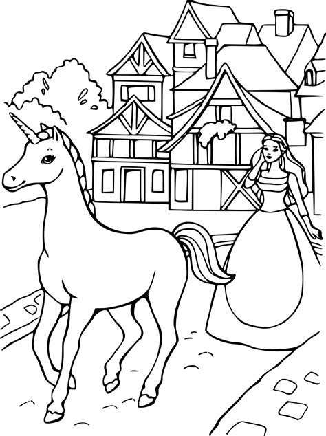 Printable Barbie And Unicorn Coloring Pages