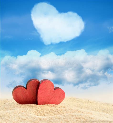 Two Hearts On A Sunny Beach Valentine S Day Stock Photo Image Of
