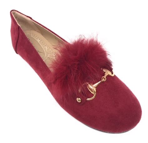 Victoria K Womens Faux Fur With Gold Buckle Ballerina Flats