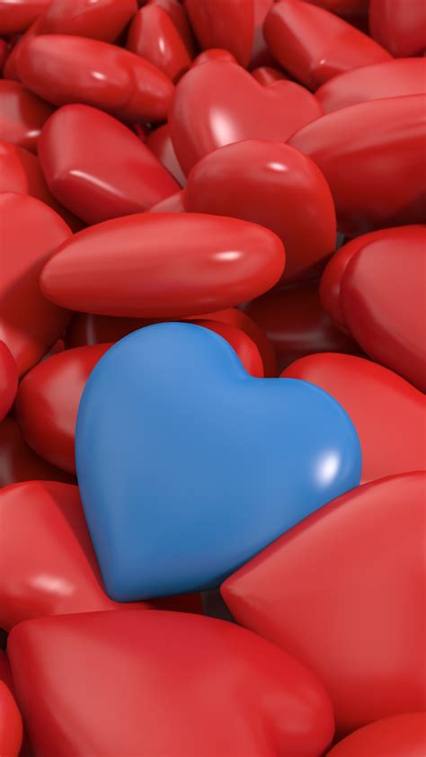 3d Heart Red Blue Hd Wallpaper 1080x1920