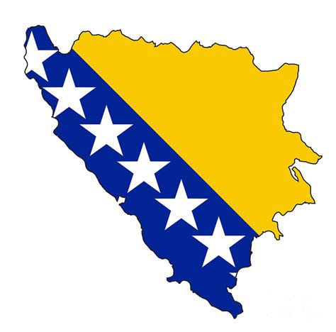 Bosnia And Herzegovina Country Outline With Flag Digital Art By