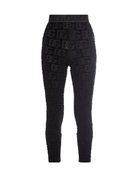 Dolce And Gabbana Cotton Allover Logo Stretched Leggings In Black Lyst