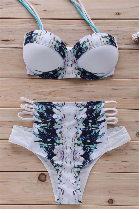 White M Printed Halter High Waisted Bikini Set