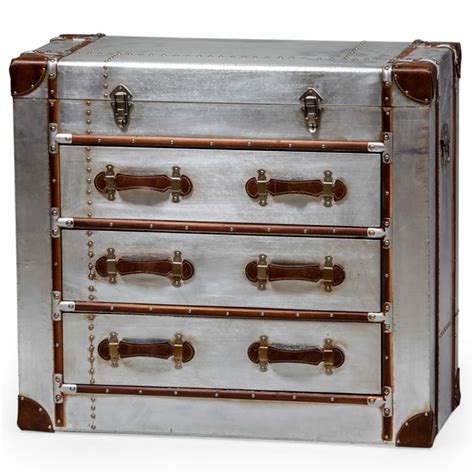 Industrial Travel Trunk Silver Chest Of Drawers Trunk Style Drawers