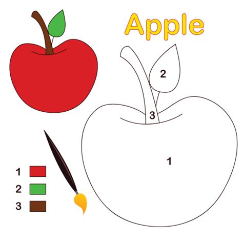 Apple Color By Number Coloring Page Preschool