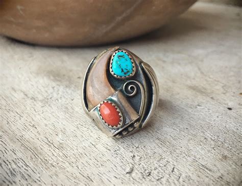 Mens Ring Vintage Turquoise Ring Sterling Silver Native American