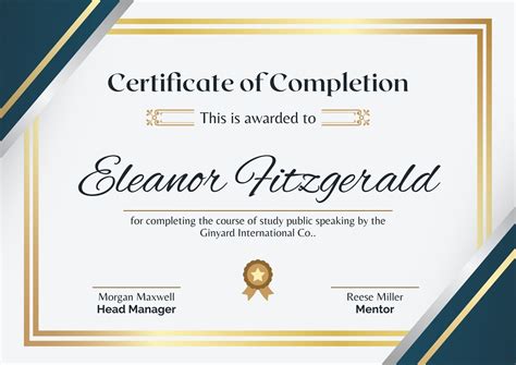 Editable Certificate Of Completion Template Free Download Printable