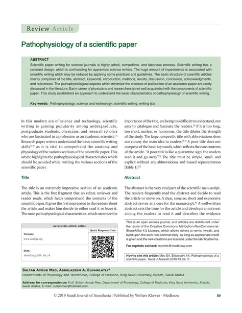 Pdf Pathophysiology Of A Scientific Paper